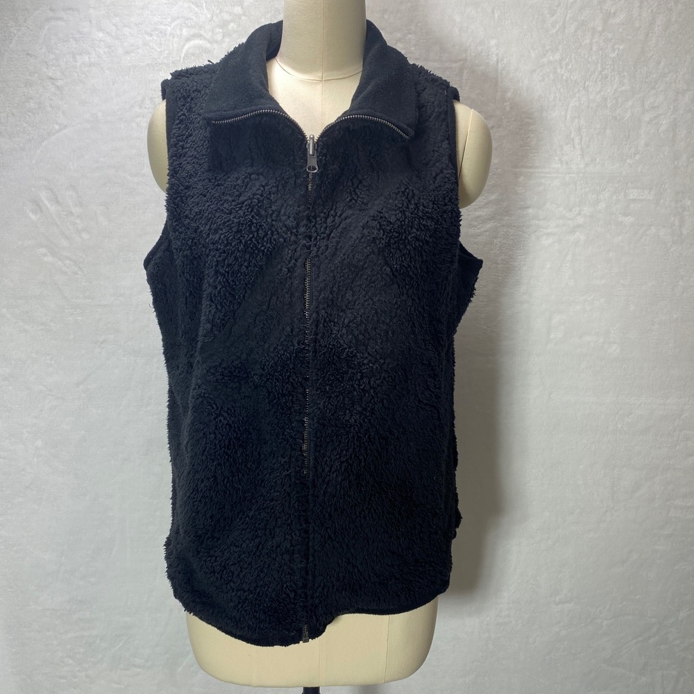 SONOMA Black Fuzzy Fleece Sherpa Zip Up Vest Gorpcore Outdoor Adventure